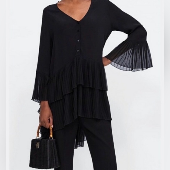 Zara Woman Black Long Sleeve Dress Size Small Flapper Style - Picture 9 of 10